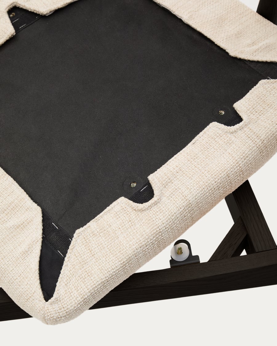 Alocs chair removable cover in beige chenille solid oak wood black finish FSC Mix Credit