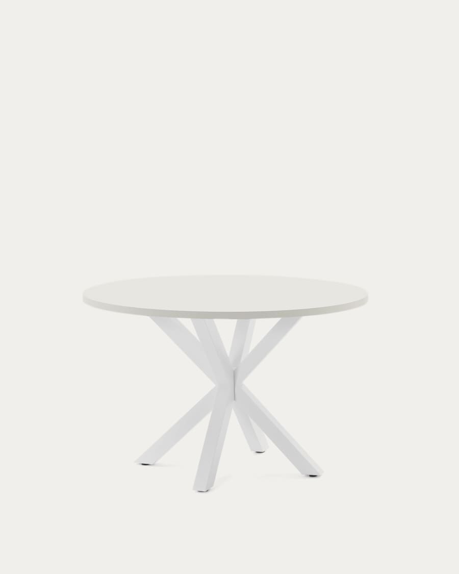 Argo round table with white melamine top and white-finished steel legs, Ø120 cm