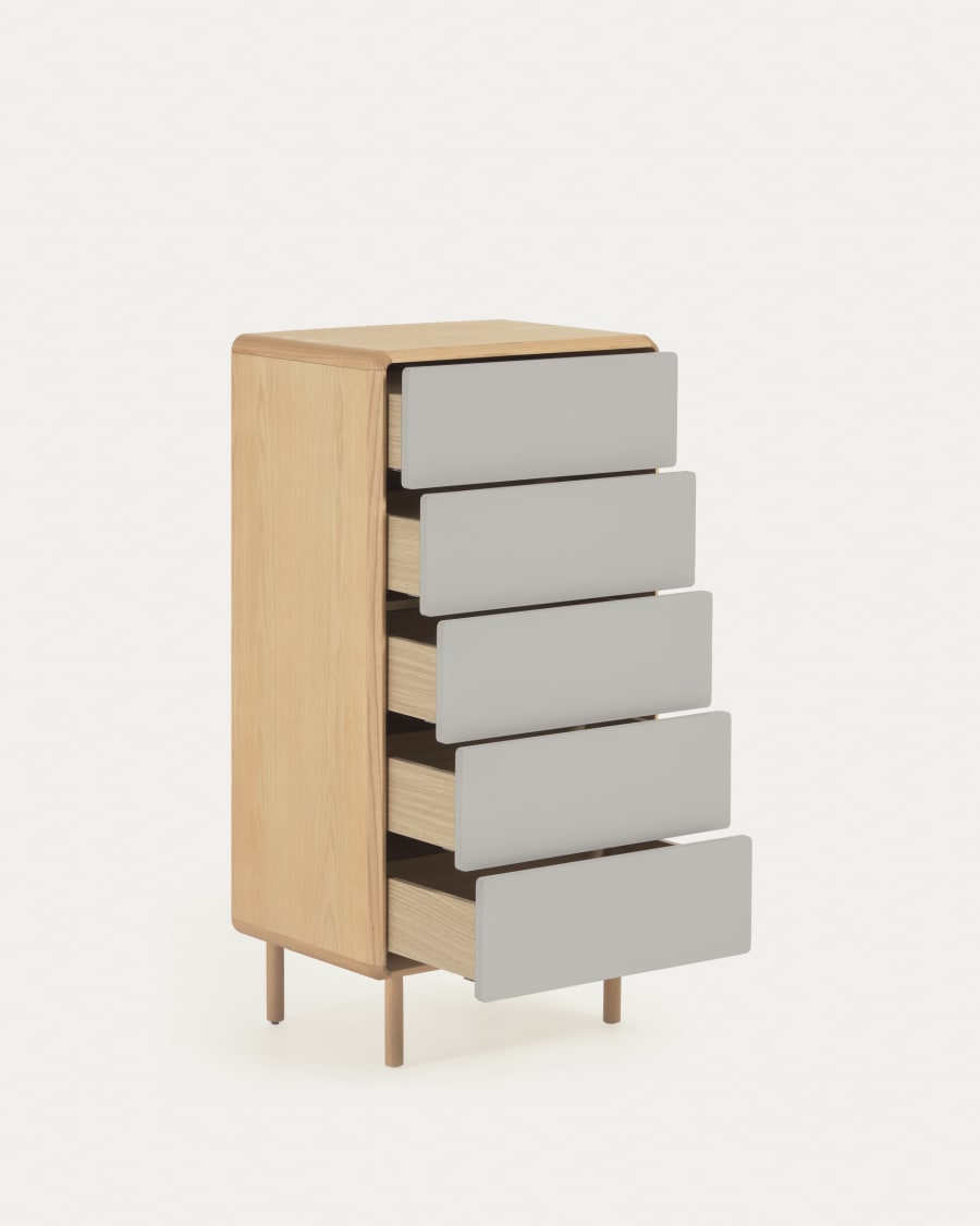 Anielle solid and ash veneer chest of five drawers 60 x 117 cm