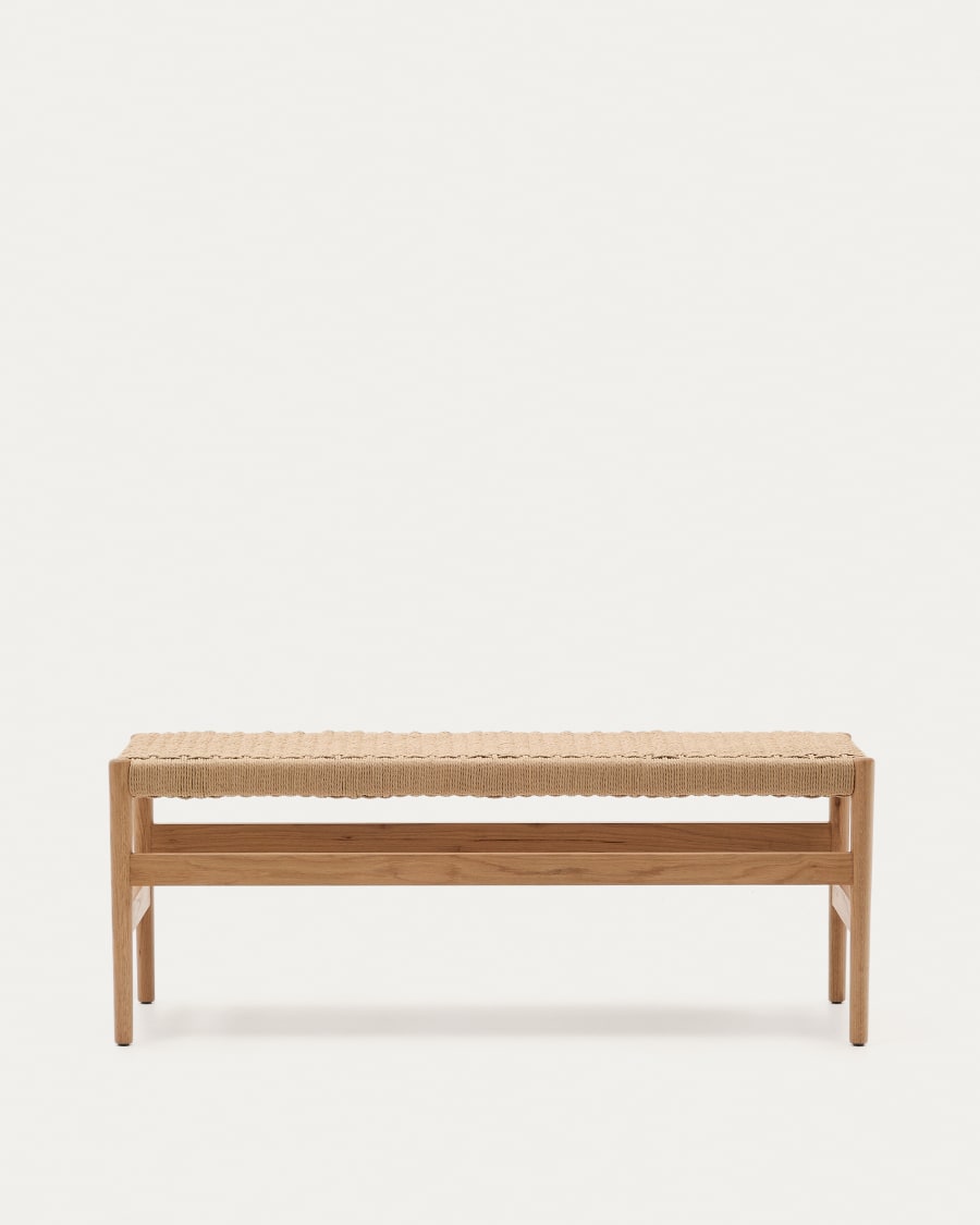 Zaide bench made of solid oak wood in a natural finish and rope cord seat, 120 cm, FSC 100%