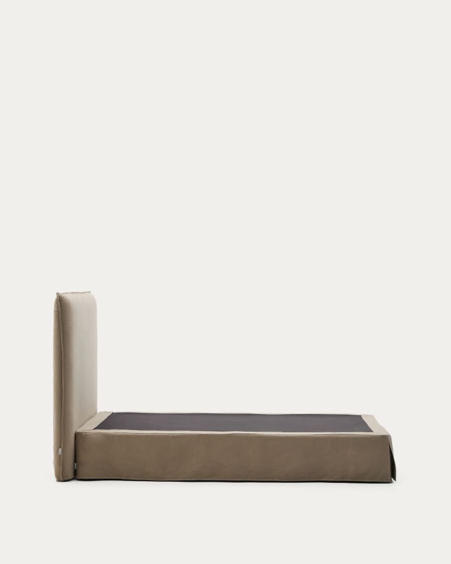 Jaira bed with removable linen and cotton cover in taupe for a 90 x 200 cm FSC Mix Credit mattress