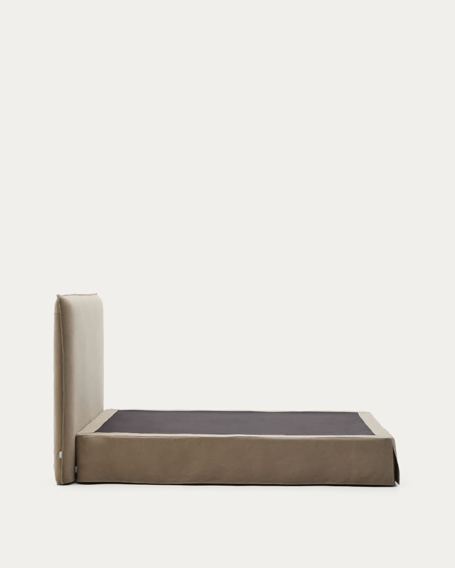 Jaira bed with removable linen and cotton cover in taupe for a 150 x 190 cm FSC Mix Credit mattress