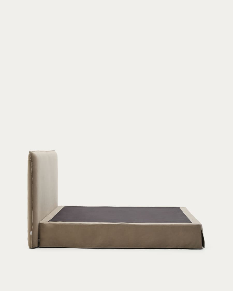 Bett mit abnehmbarem Bezug Jaira aus Leinen und Baumwolle taupe für eine Matratze von 180 x 200 cm FSC Mix Credit