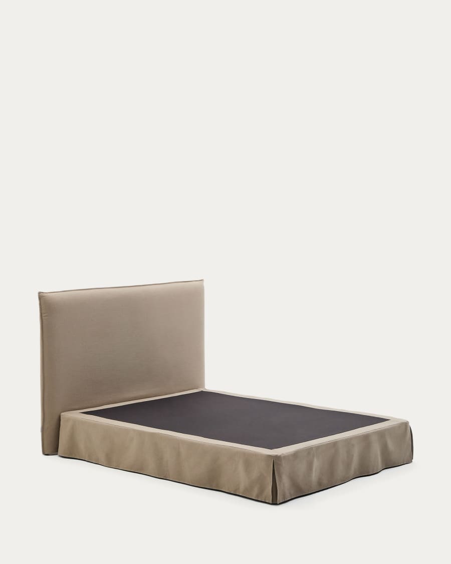 Jaira bed with removable linen and cotton cover in taupe for a 150 x 190 cm FSC Mix Credit mattress