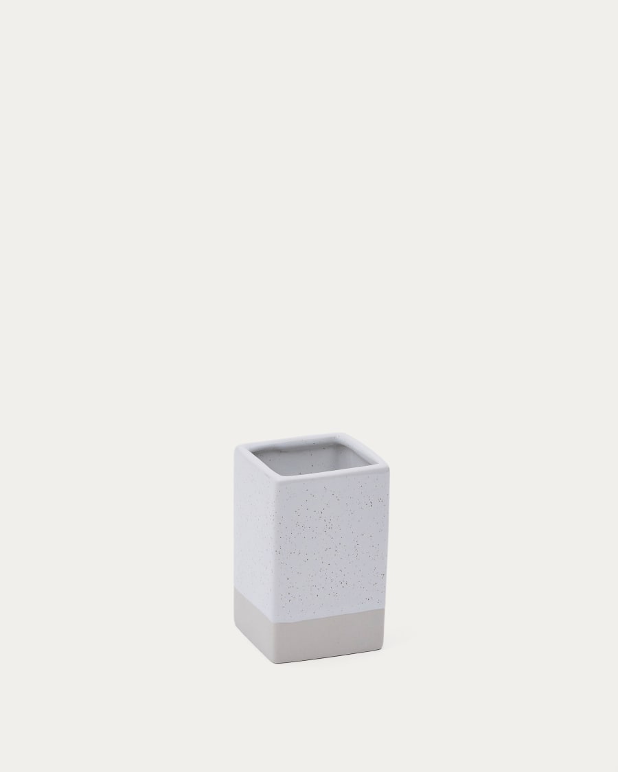 Careli beige stoneware toothbrush holder