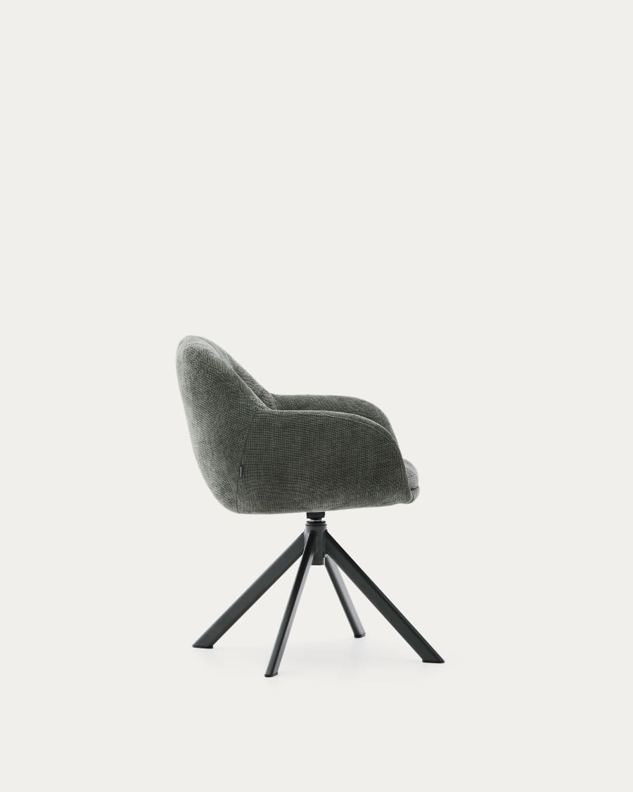 Dorina swivel chair in green chenille and steel legs in a green finish