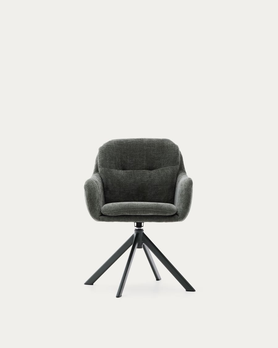 Lexa swivel chair in green chenille and steel legs in a green finish