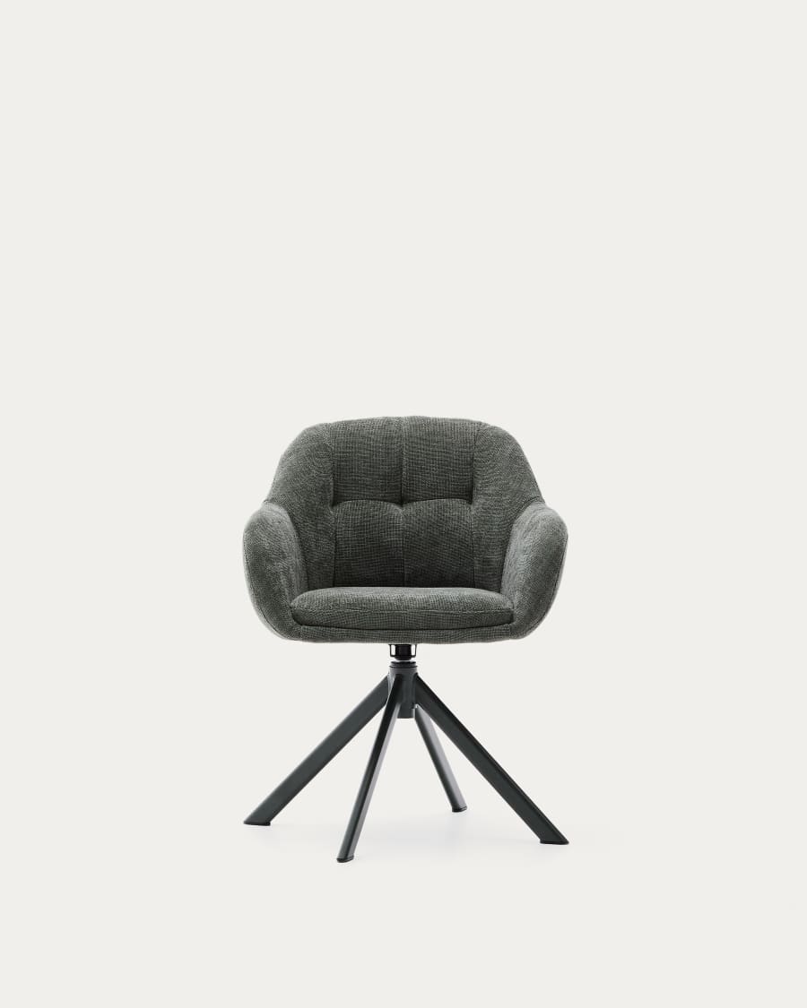 Dorina swivel chair in green chenille and steel legs in a green finish