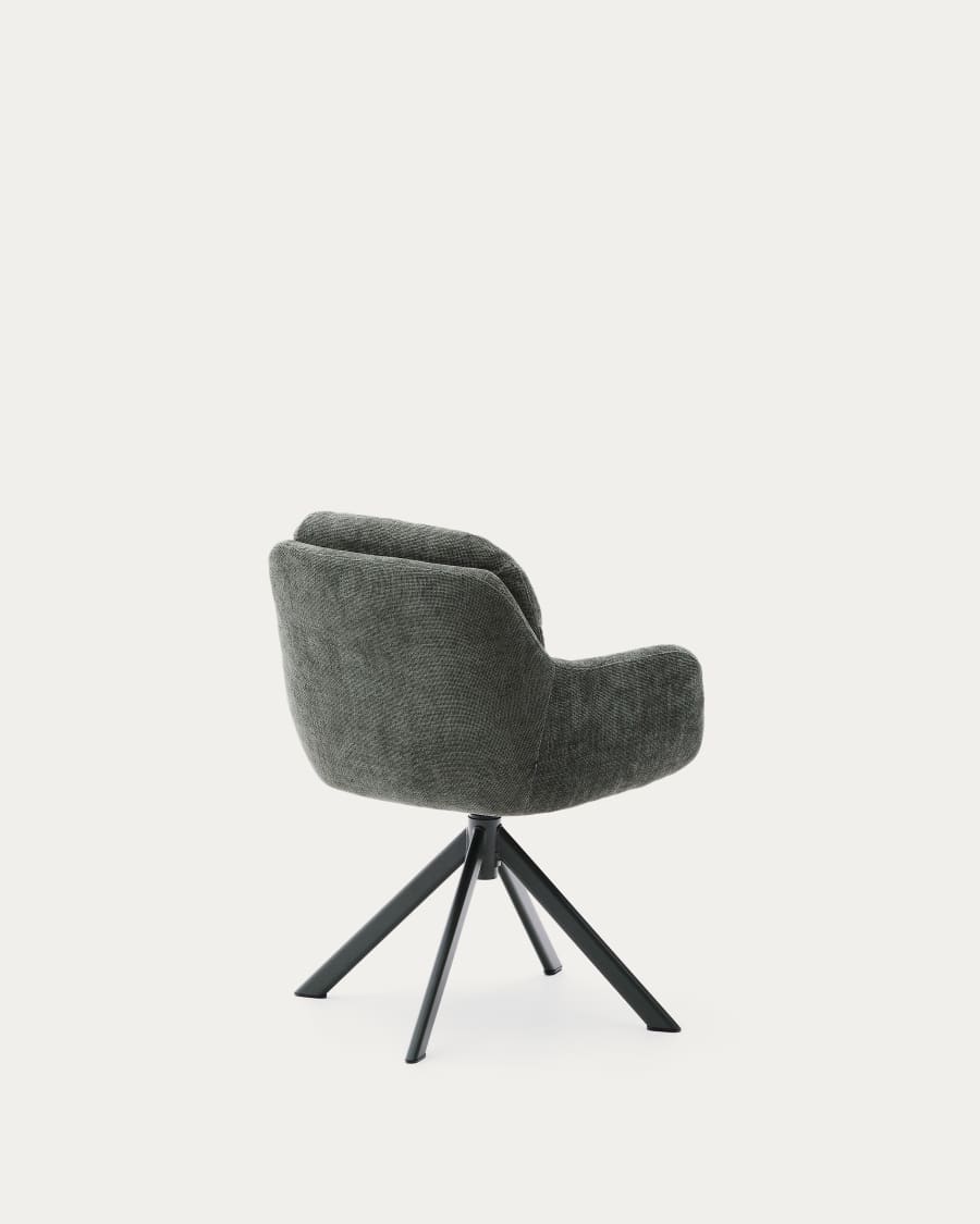 Lexa swivel chair in green chenille and steel legs in a green finish