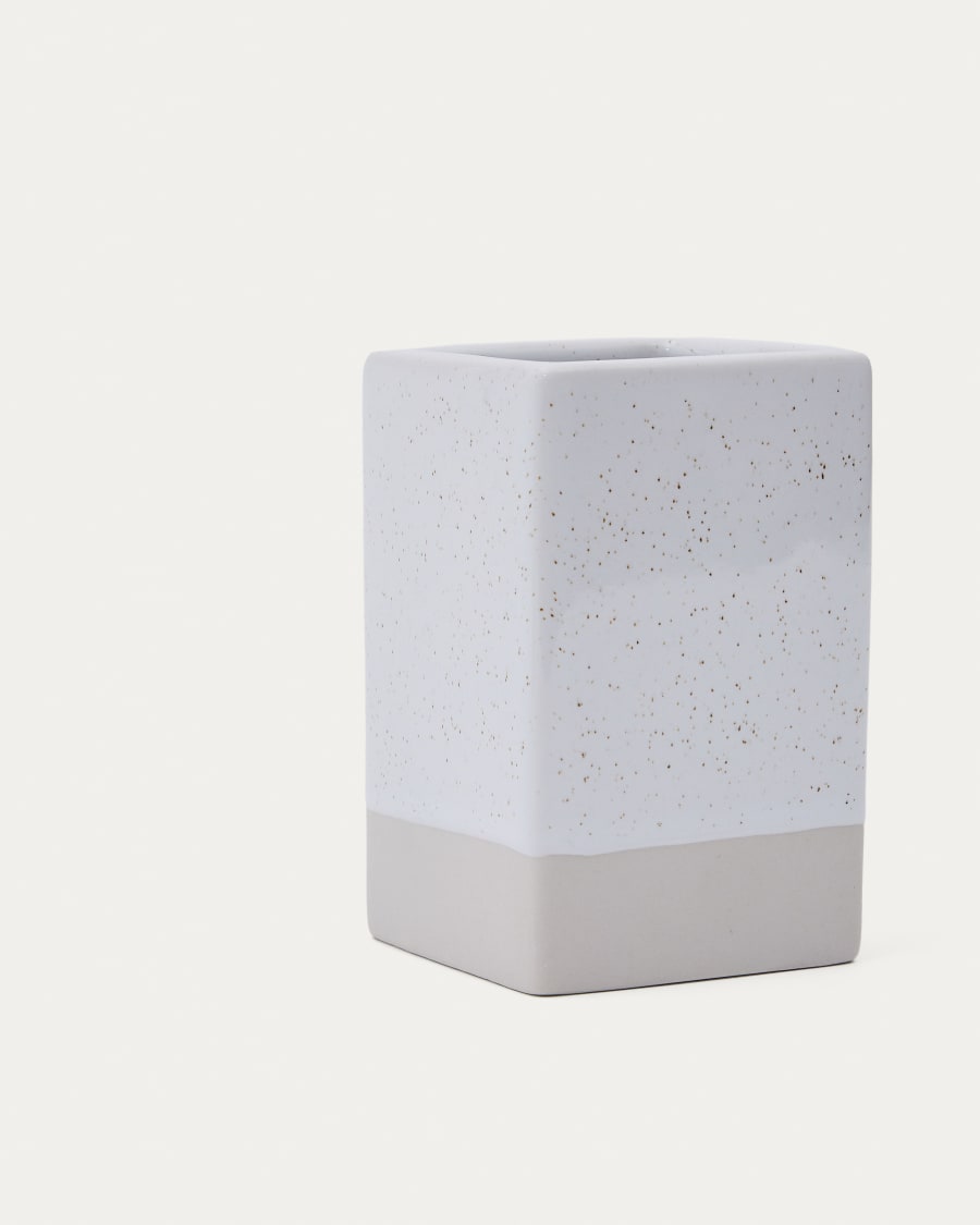 Careli beige stoneware toothbrush holder