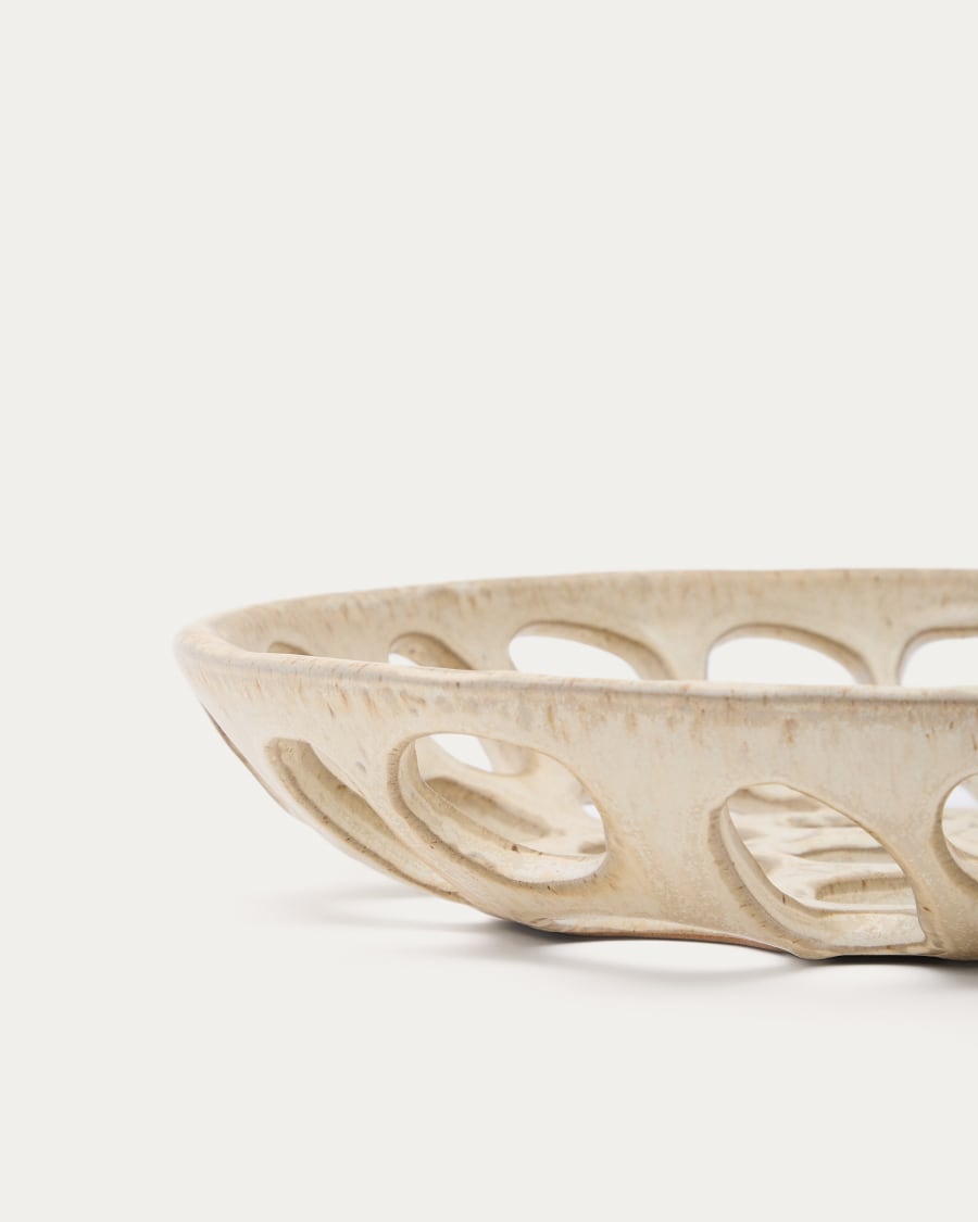 Zunel large beige ceramic fruit bowl