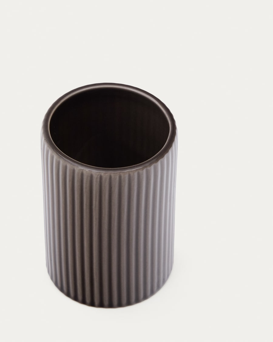 Selime brown stoneware toothbrush holder
