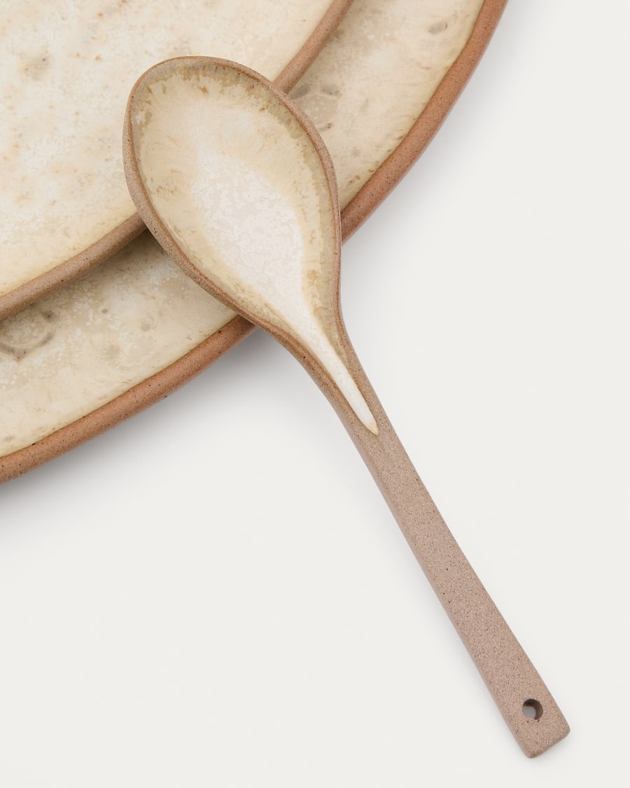 Zunel set of 2 beige ceramic plates and 1 spoon
