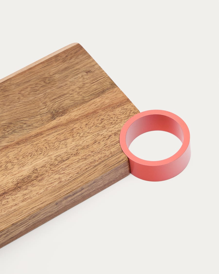 Zairin serving board in FSC 100% acacia wood and pink metal