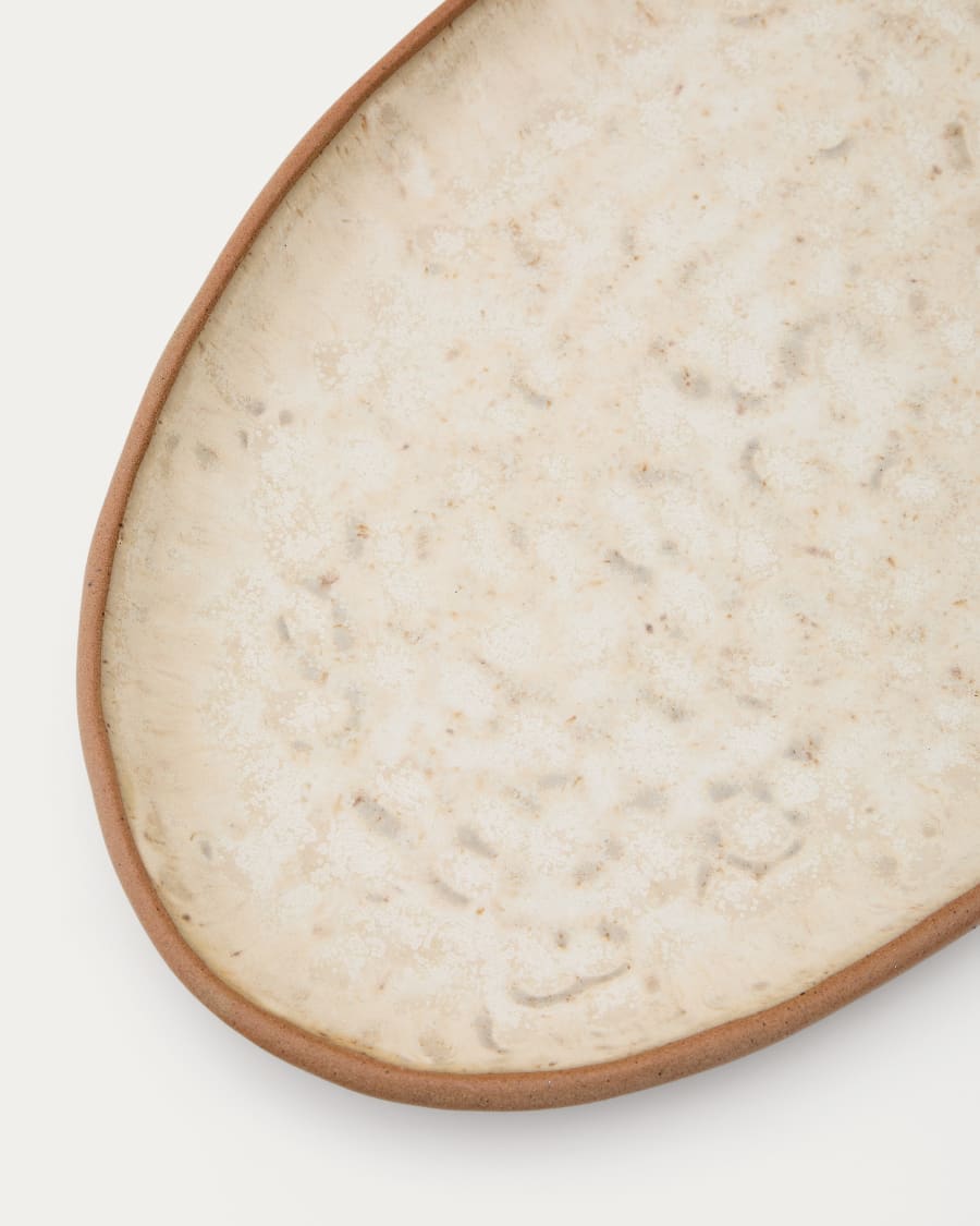 Zunel set of 2 beige ceramic plates and 1 spoon
