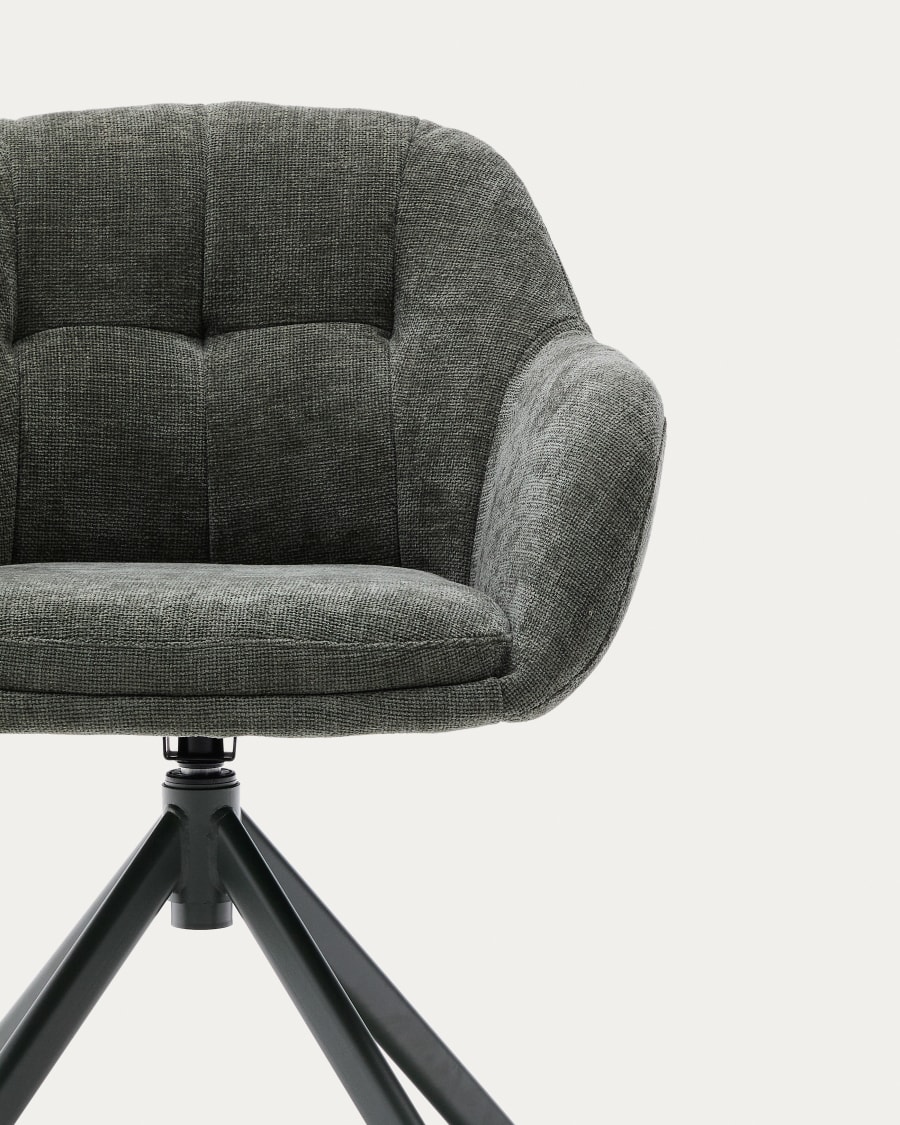 Dorina swivel chair in green chenille and steel legs in a green finish