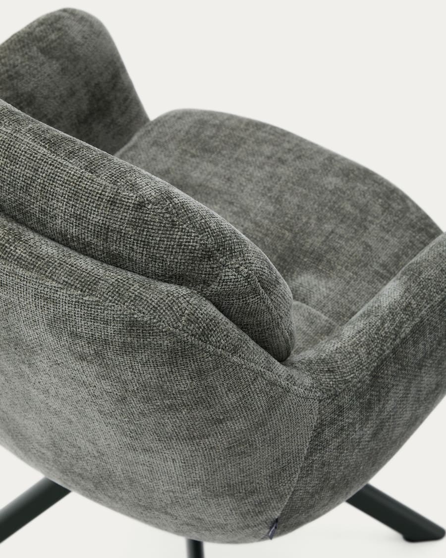 Lexa swivel chair in green chenille and steel legs in a green finish