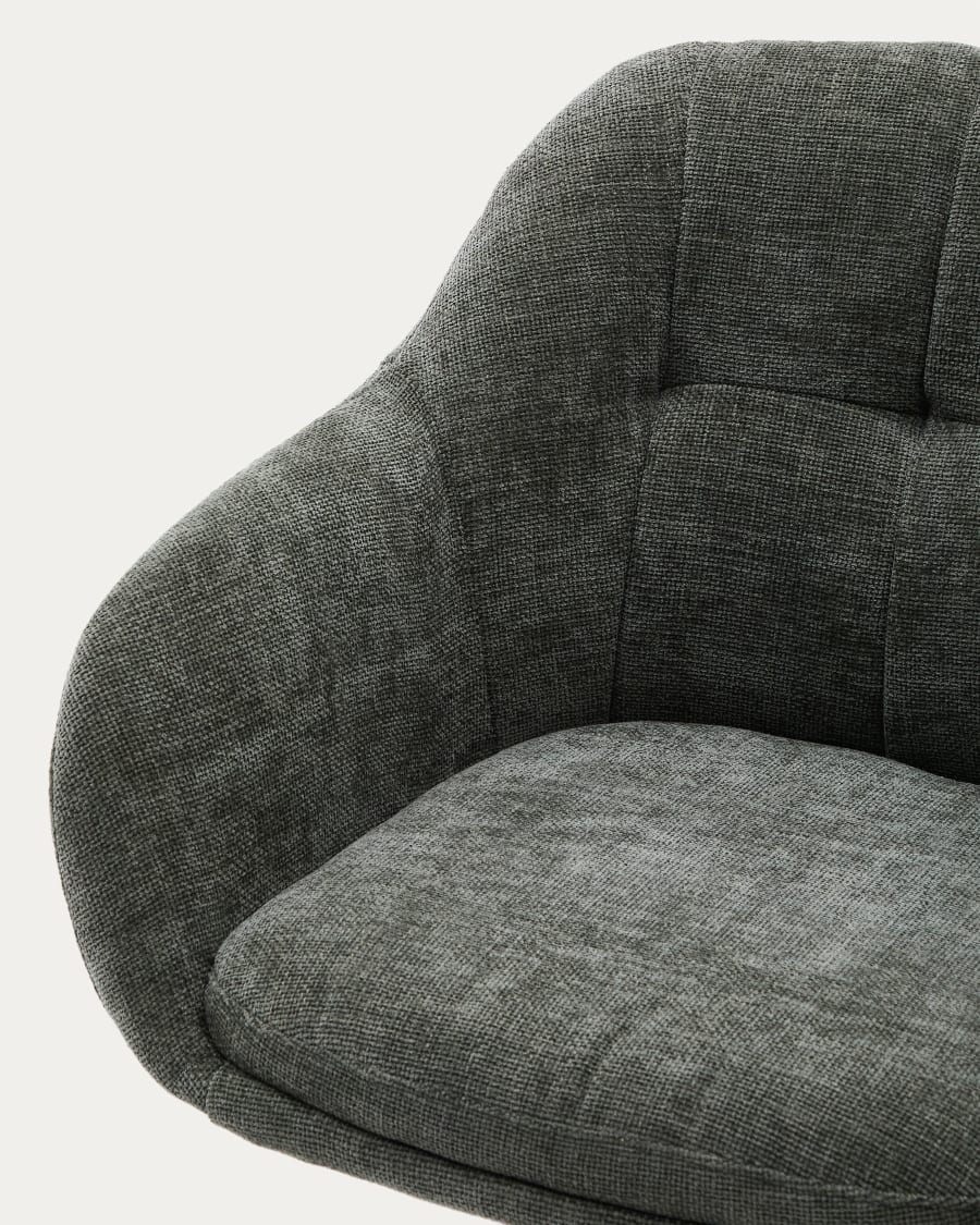 Dorina swivel chair in green chenille and steel legs in a green finish