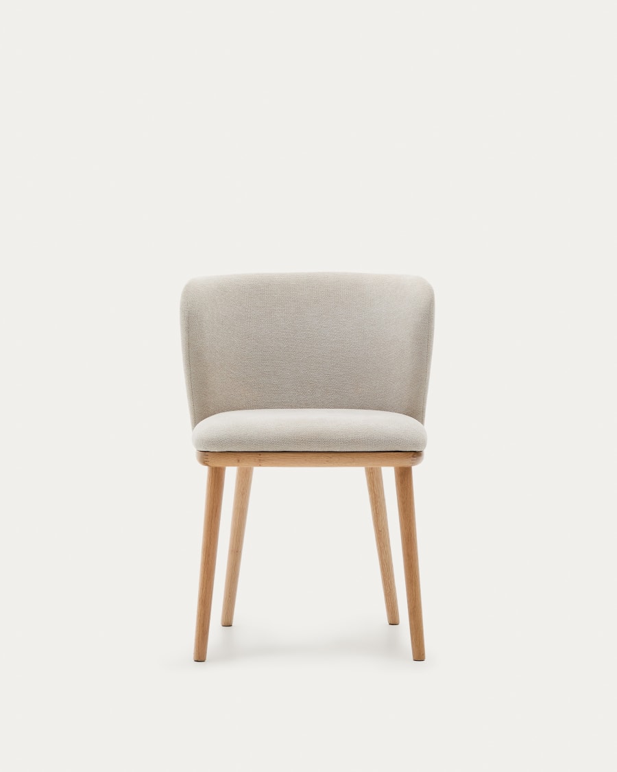 Ciselia chair beige chenille and solid ash wood natural tone finish FSC Mix Credit