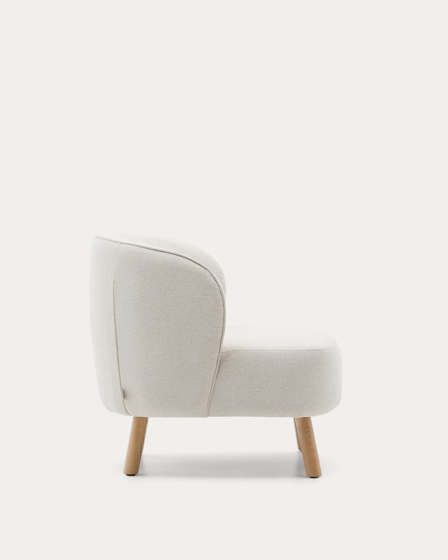 Ulit armchair in beige chenille with solid beech wood legs in a natural finish