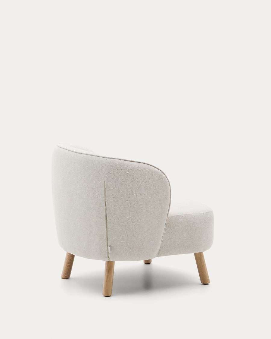 Ulit armchair in beige chenille with solid beech wood legs in a natural finish