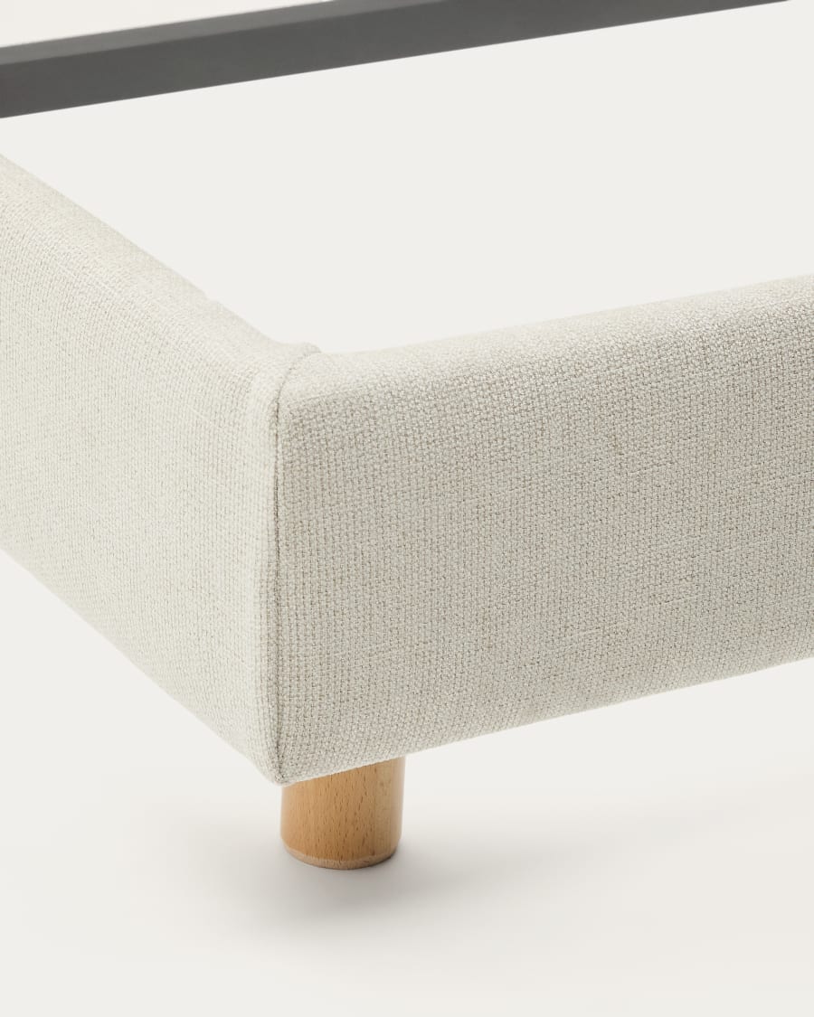 Abziehbares Bett Valma aus perlfarbener Chenille mit Beinen aus massivem Buchenholz für Matratze von 180 x 200 cm