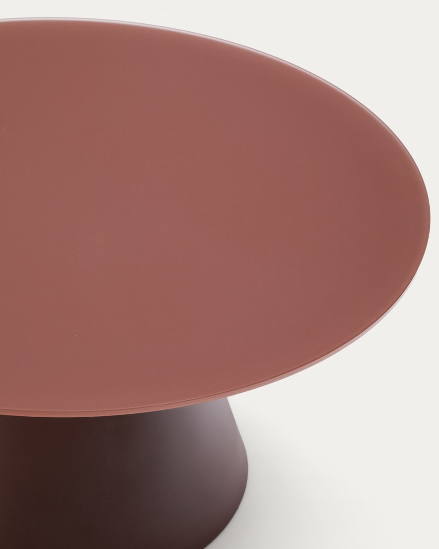 Wilshire coffee table with frosted tempered glass and matt terracotta painted steel finish Ø80cm