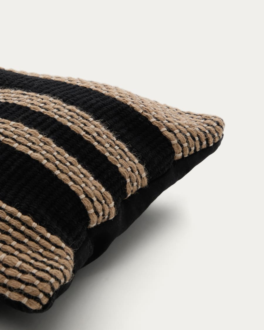 Aylin black jute-embroidered cotton cushion cover 40 x 60 cm