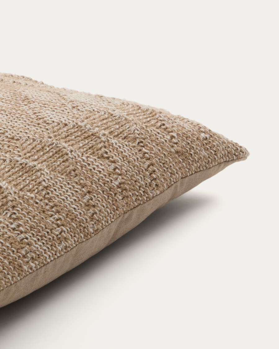 Melyan beige jacquard cotton and jute cushion cover 45 x 45cm