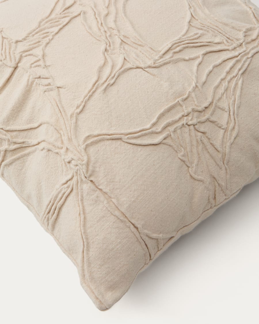 Zira beige flower detail cotton cushion cover 45 x 45cm