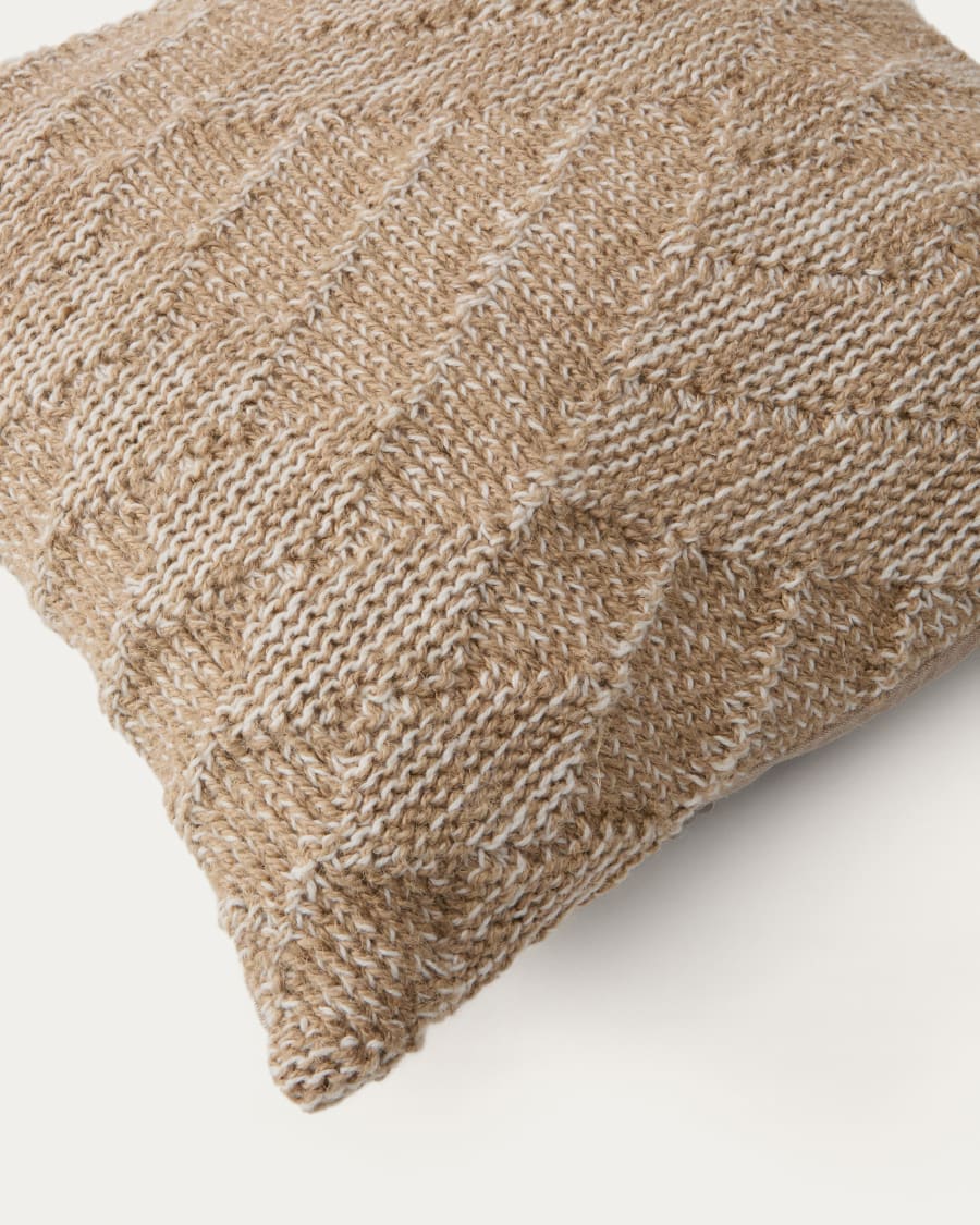 Melyan beige jacquard cotton and jute cushion cover 45 x 45cm
