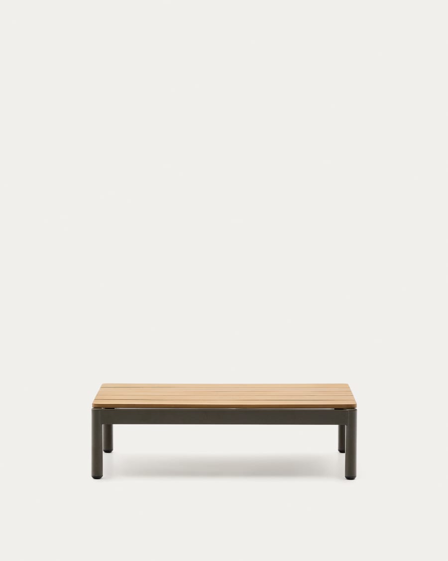 Couchtisch Sorells aus grünem Aluminium und Teakholz 52,4 x 91 cm FSC 100%