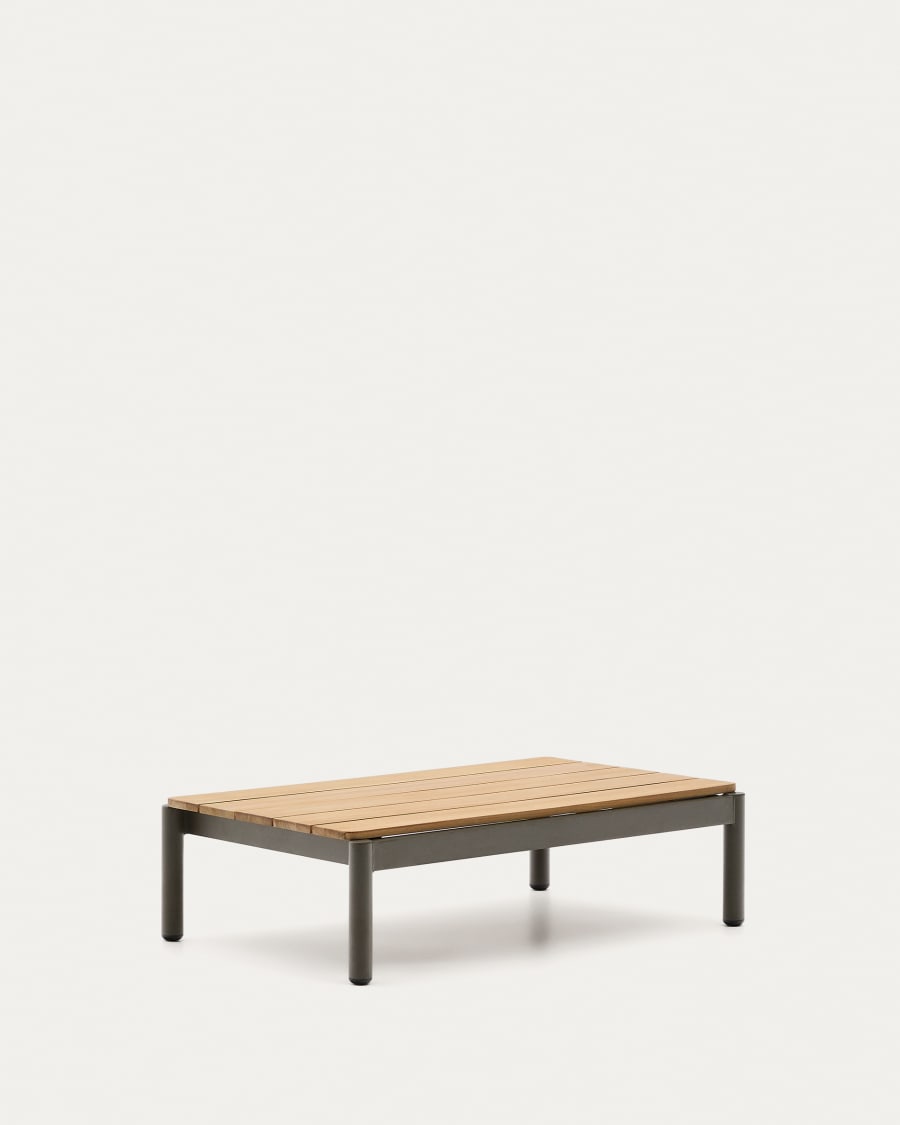 Couchtisch Sorells aus grünem Aluminium und Teakholz 52,4 x 91 cm FSC 100%