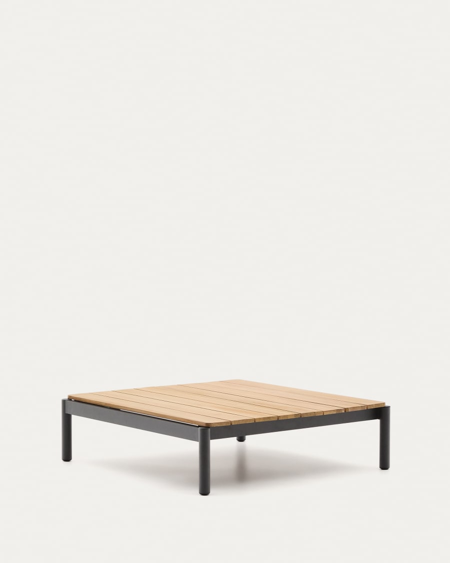 Couchtisch Sorells aus grauem Aluminium und Teakholz 89 x 91 cm FSC 100%