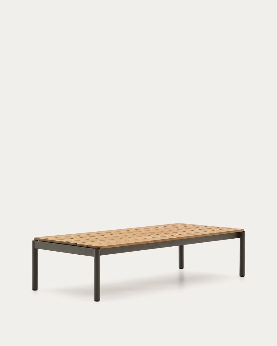 Couchtisch Sorells aus grünem Aluminium und Teakholz 63 x 144,6 cm FSC 100%
