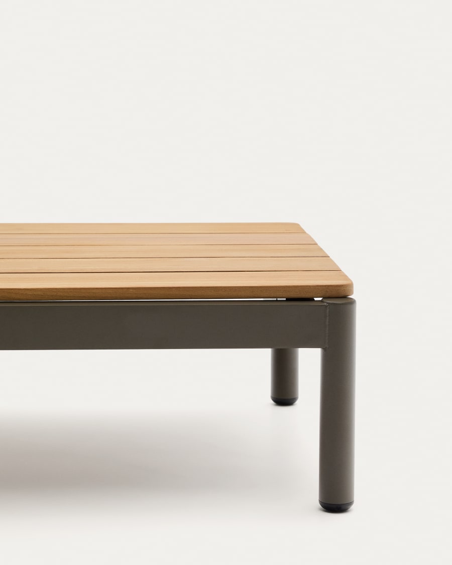Couchtisch Sorells aus grünem Aluminium und Teakholz 52,4 x 91 cm FSC 100%