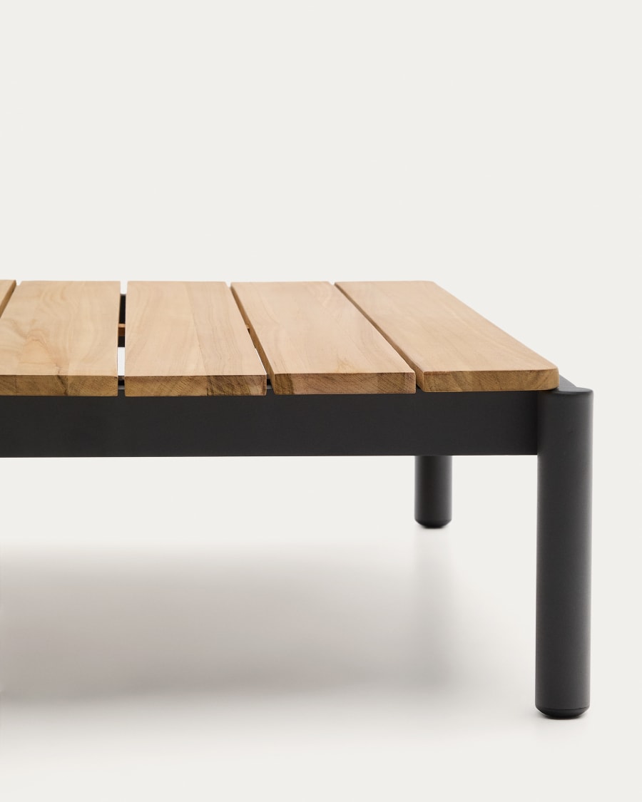 Couchtisch Sorells aus grauem Aluminium und Teakholz 89 x 91 cm FSC 100%
