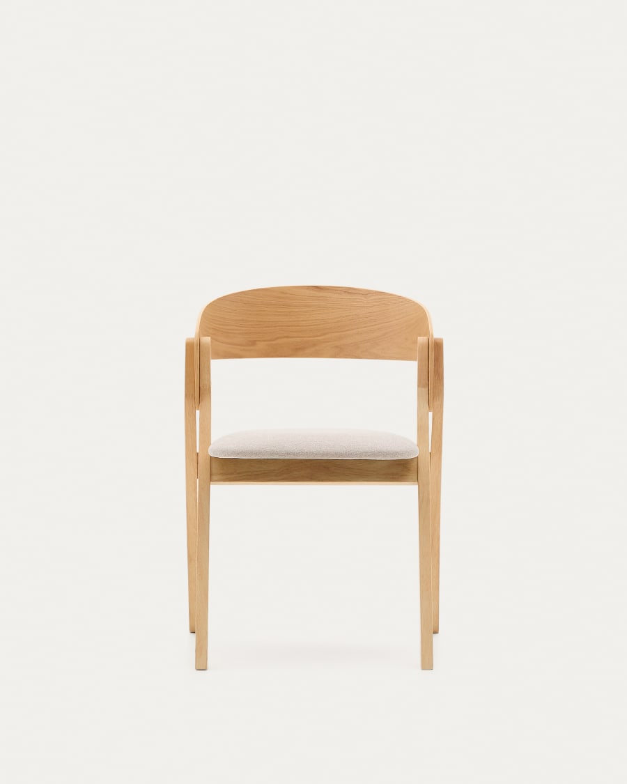 Godia chair made of ash veneer and solid rubber wood with a natural finish and beige chenille