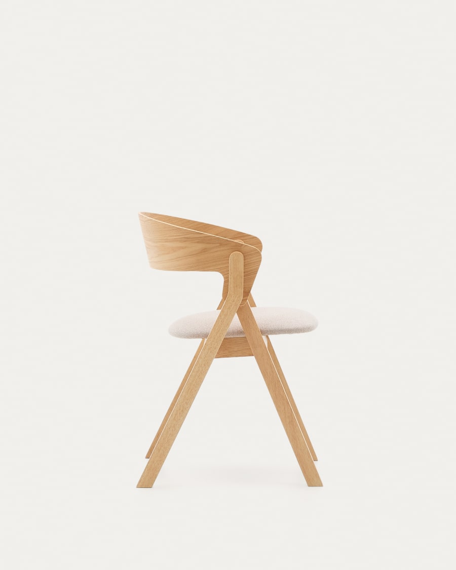 Godia chair made of ash veneer and solid rubber wood with a natural finish and beige chenille
