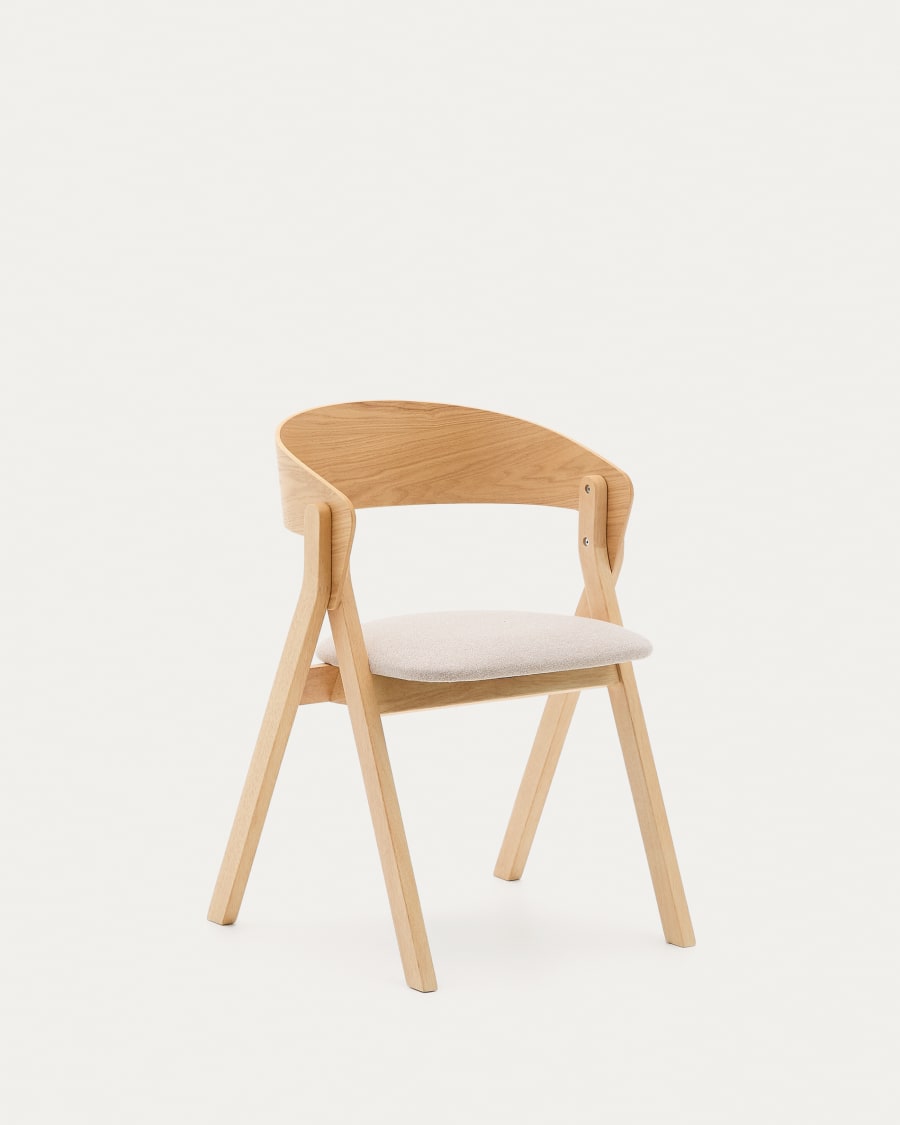 Godia chair made of ash veneer and solid rubber wood with a natural finish and beige chenille