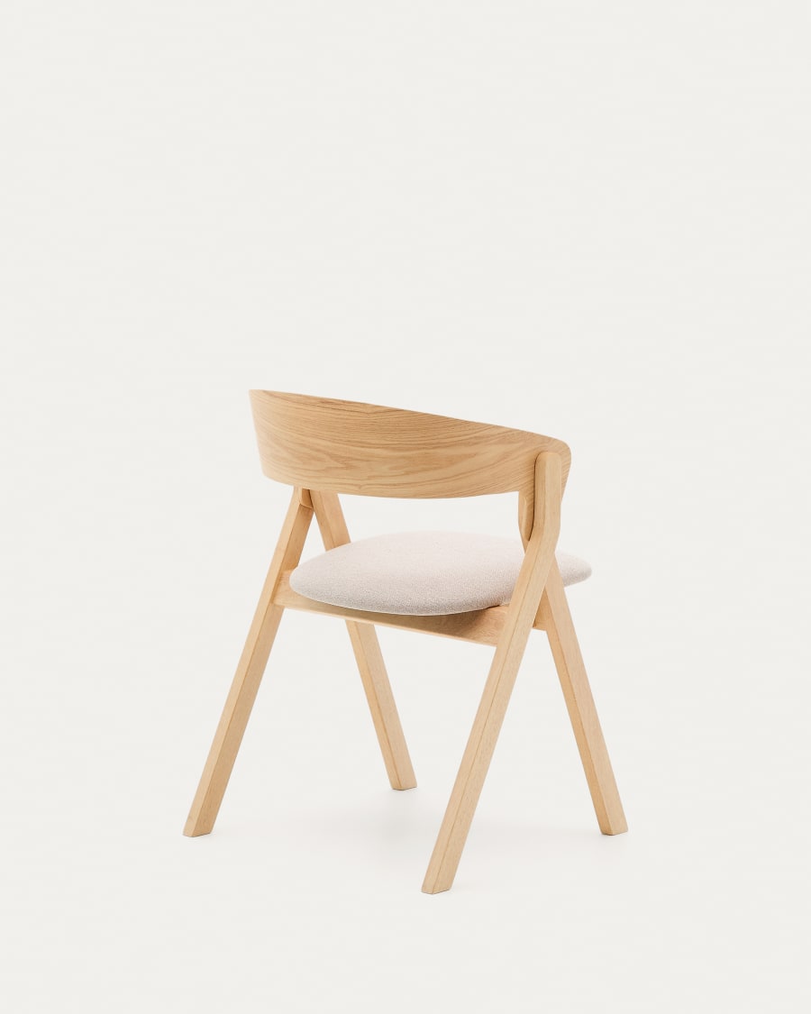 Godia chair made of ash veneer and solid rubber wood with a natural finish and beige chenille
