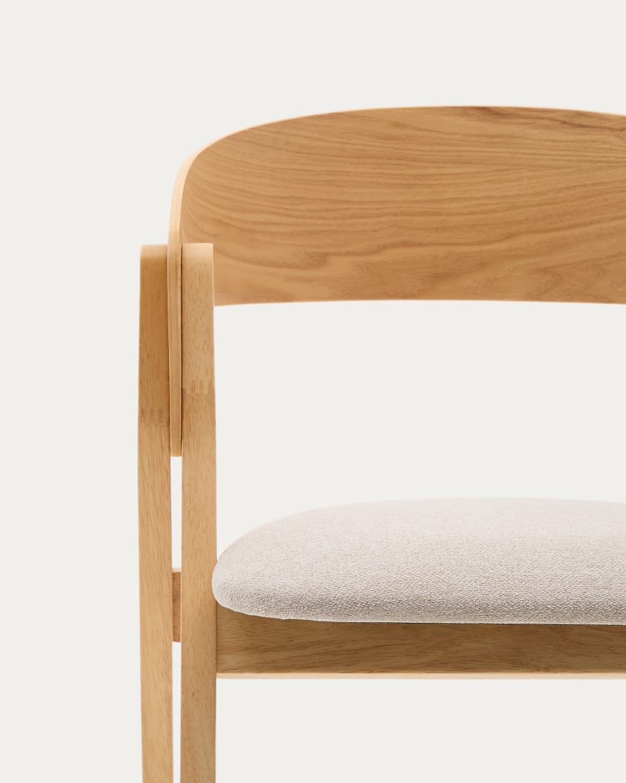 Godia chair made of ash veneer and solid rubber wood with a natural finish and beige chenille