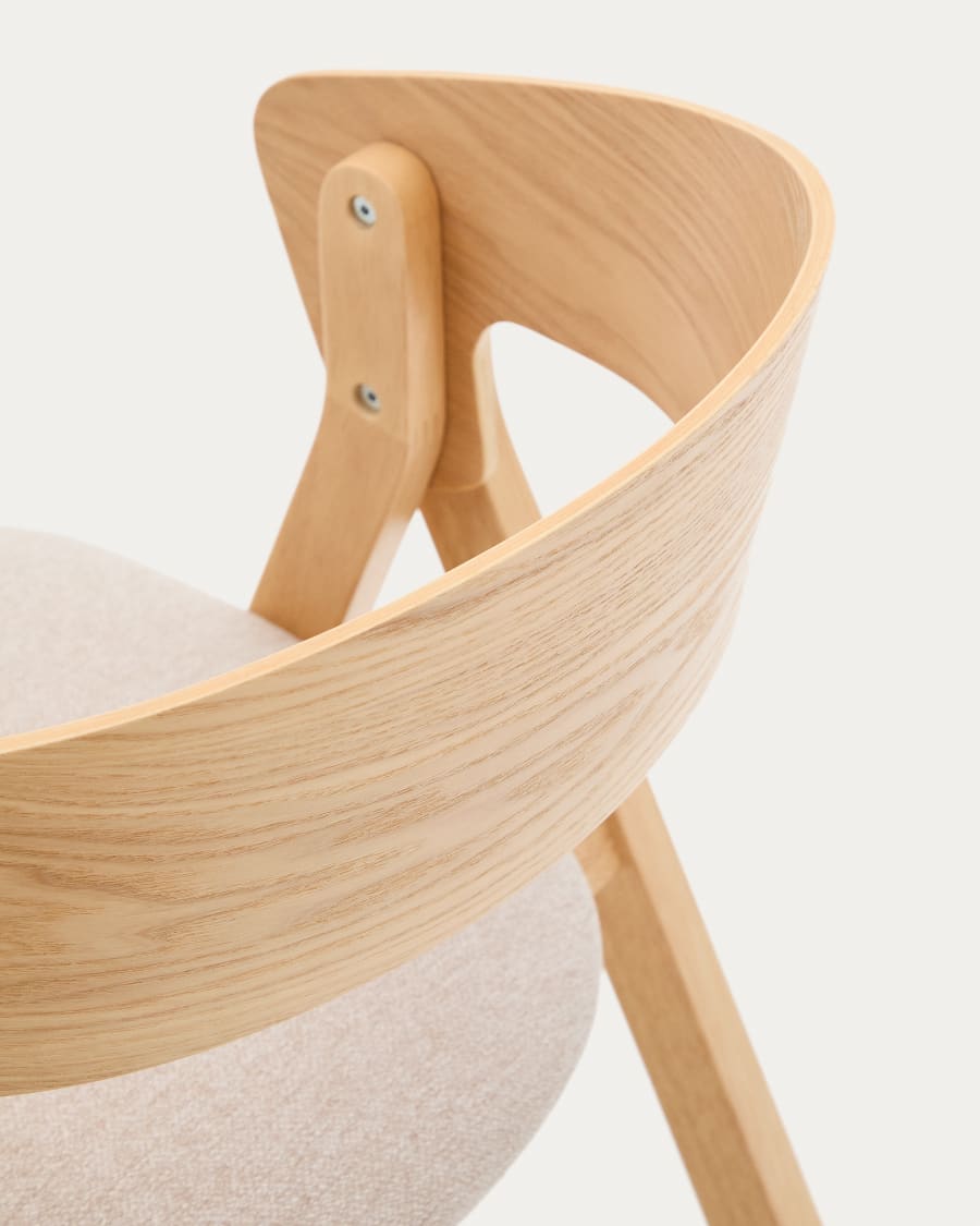 Godia chair made of ash veneer and solid rubber wood with a natural finish and beige chenille