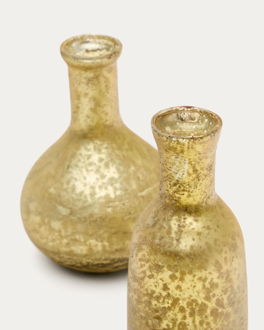 Deila set of 2 gold, recycled-glass vases, 10 cm