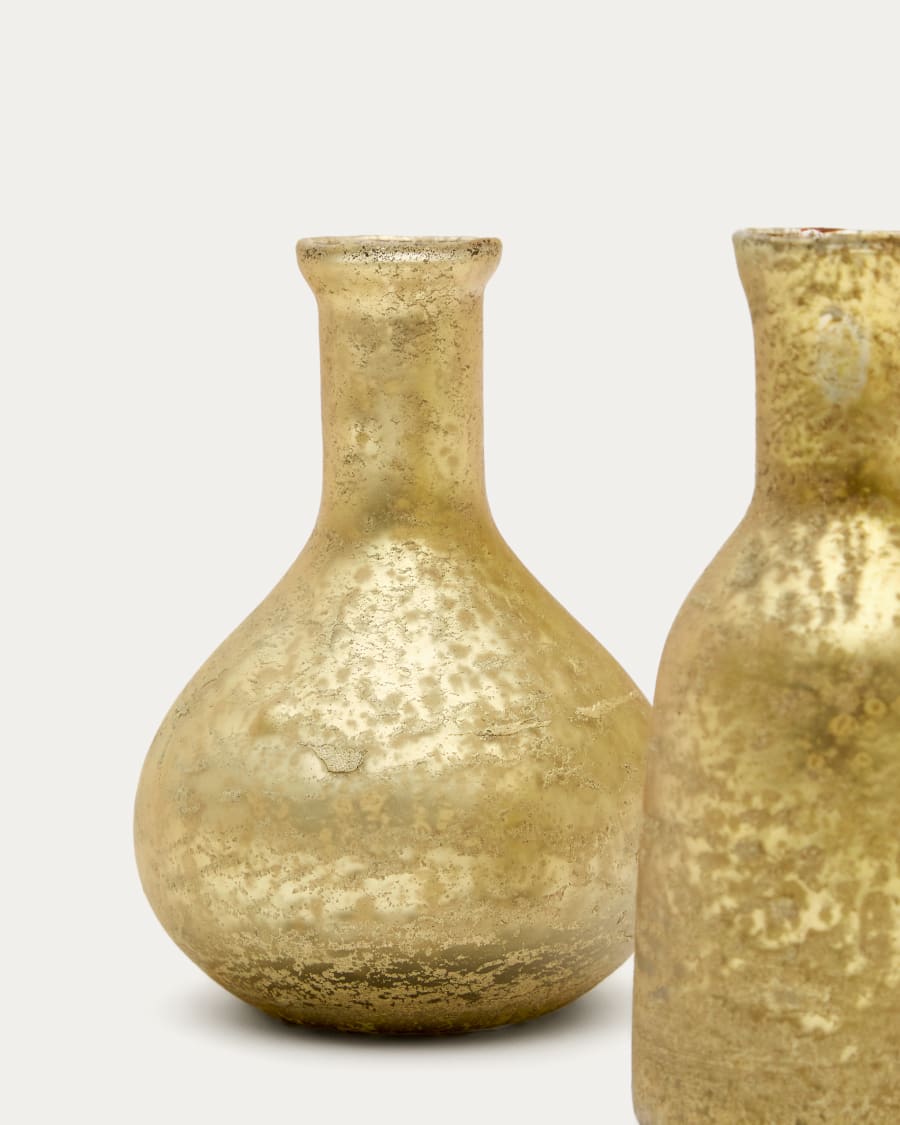 Deila set of 2 gold, recycled-glass vases, 10 cm