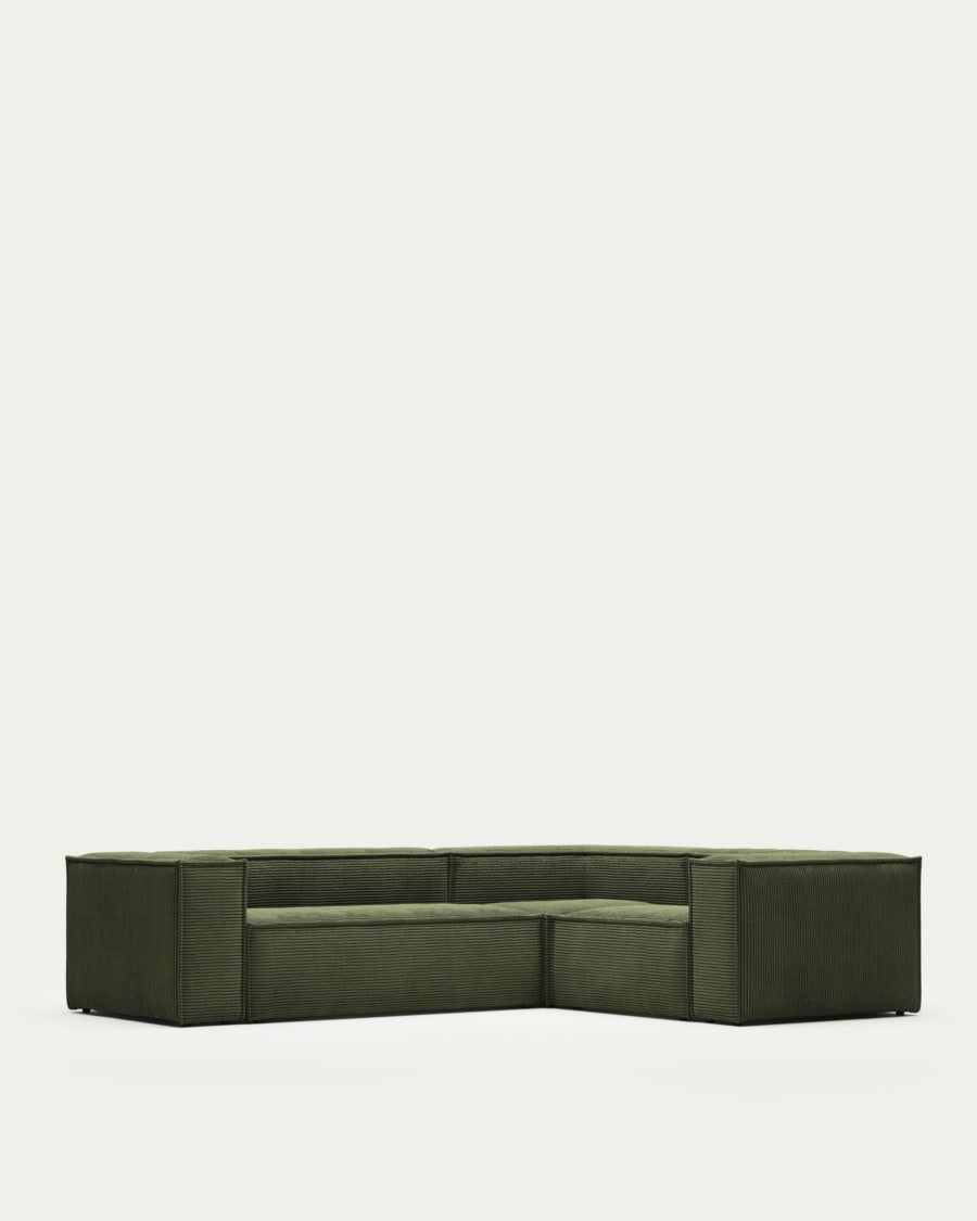 Blok 3-seater corner sofa thick green corduroy 290 x 230 cm / 230 x 290 cm