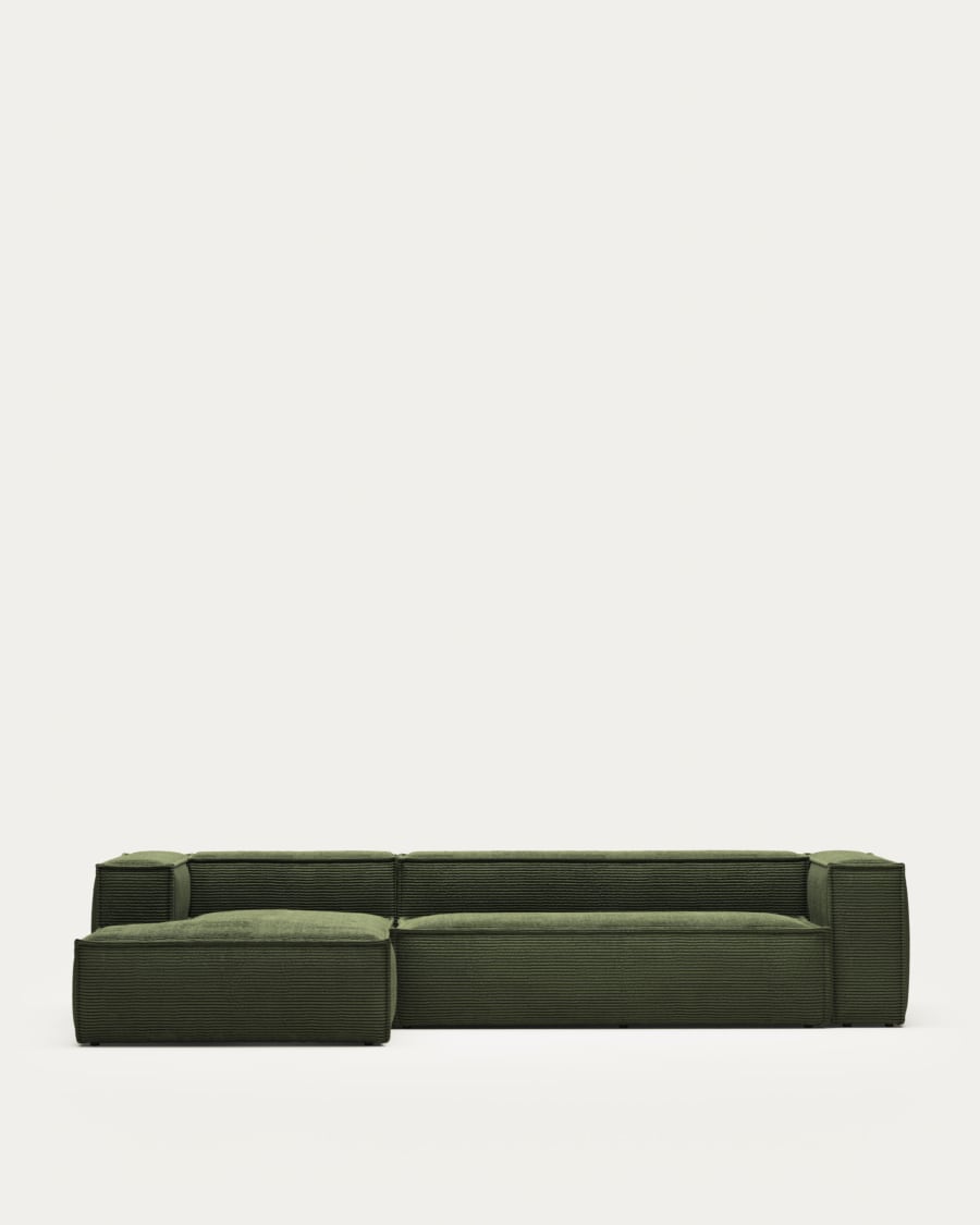 Blok 4-seater sofa with left chaise longue thick green corduroy 330 cm