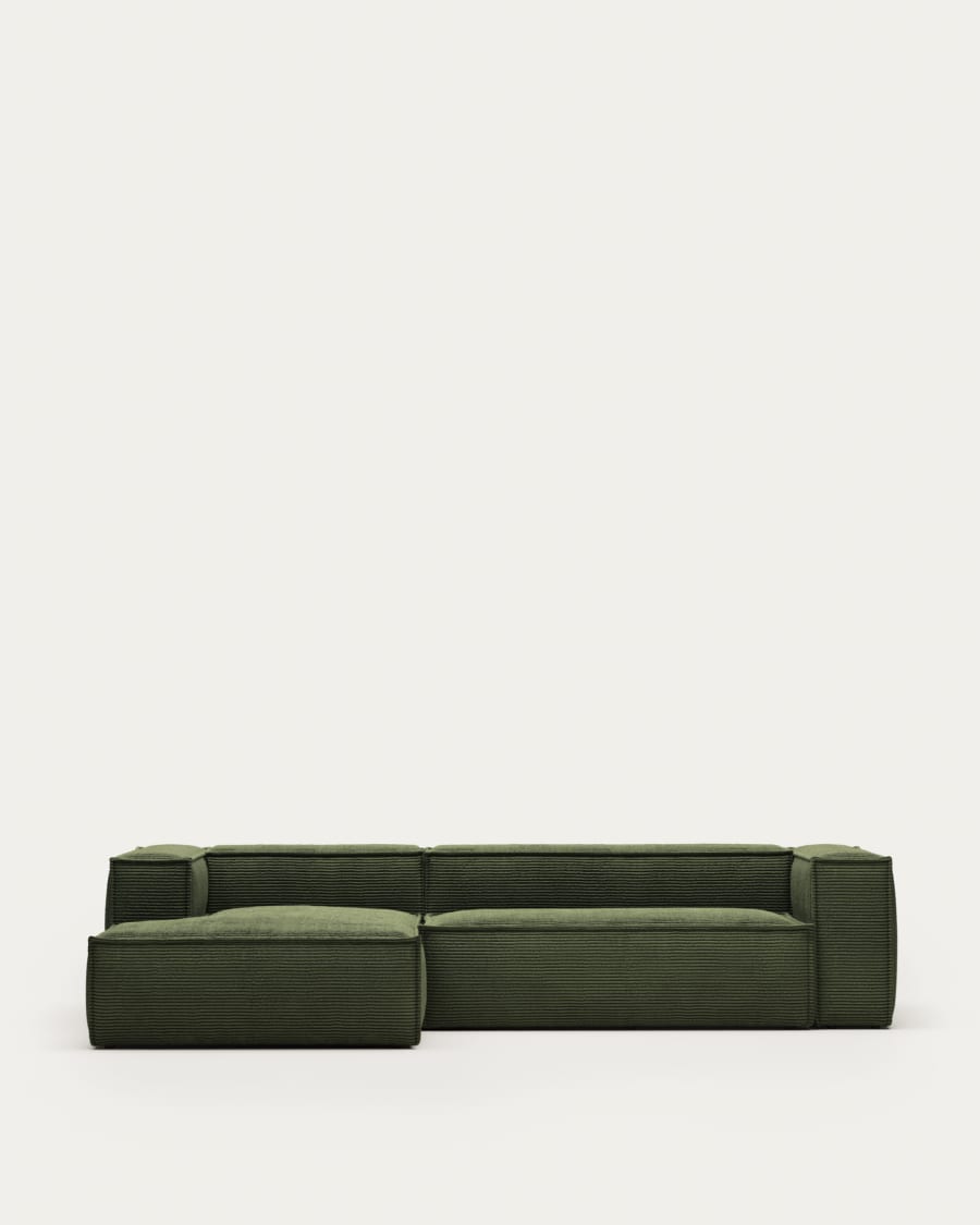 Blok 3-seater sofa with left chaise longue thick green corduroy 300 cm