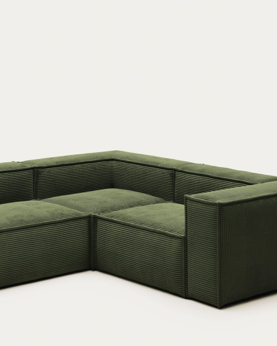 Blok 3-seater corner sofa thick green corduroy 290 x 230 cm / 230 x 290 cm