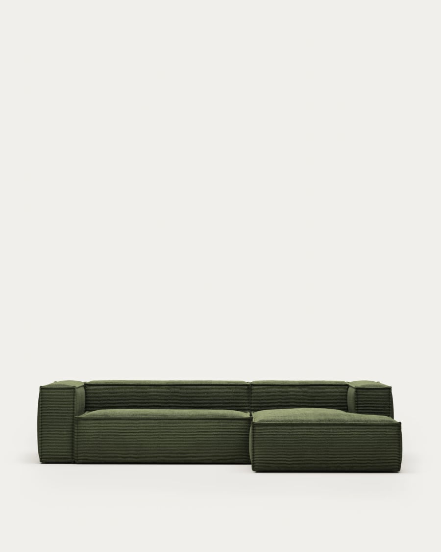Blok 3-seater sofa with right chaise longue thick green corduroy 300 cm